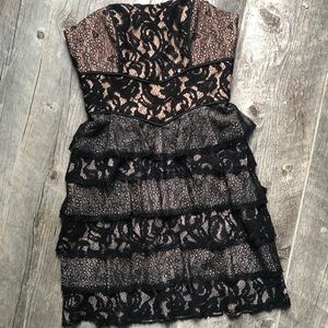 BCBG strapless black tan lace dress 0